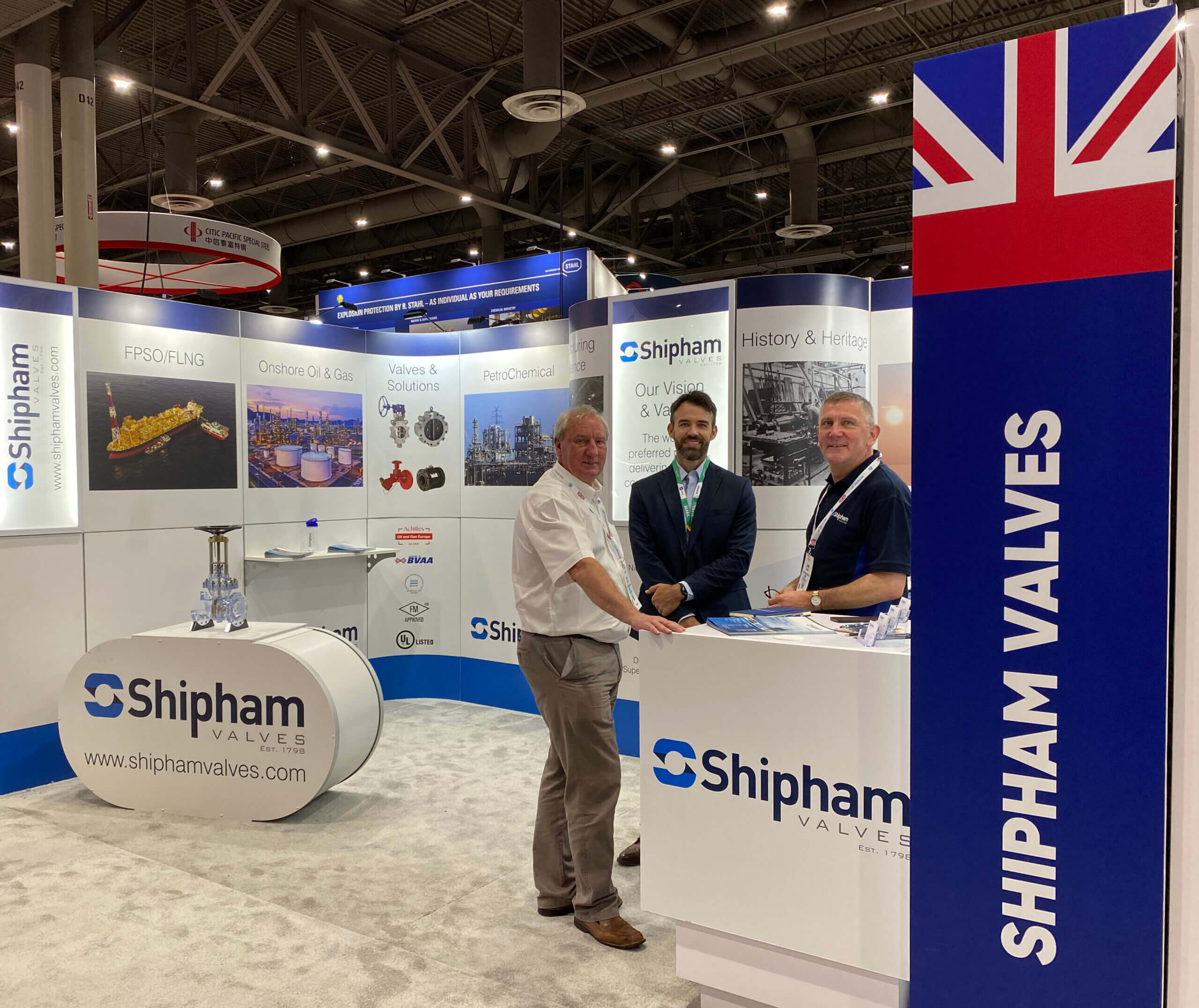 Shipham Valves Modular Exhibition Stand highlights the industries we serve